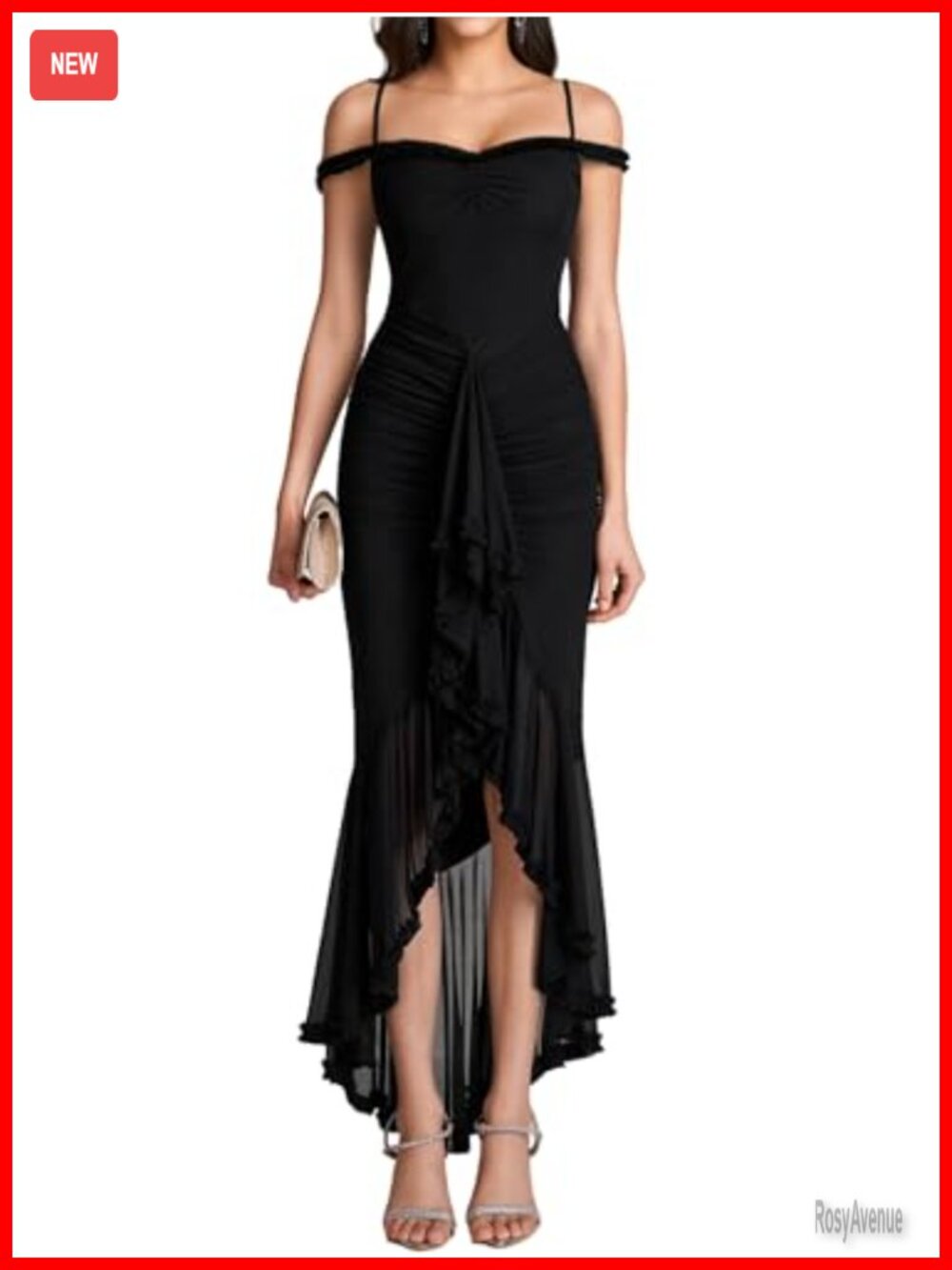 Elegant Ruffle Bodycon Slit Long Formal Wedding Guest Maxi Dress
